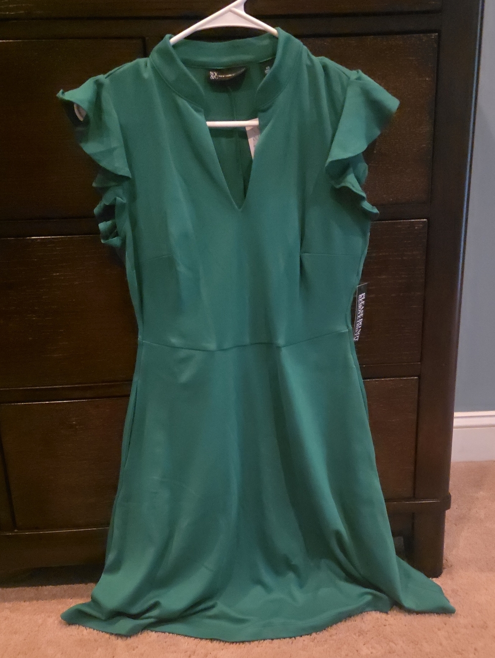 New York & Company Emerald Green Ruffle-Sleeve Midi Dress